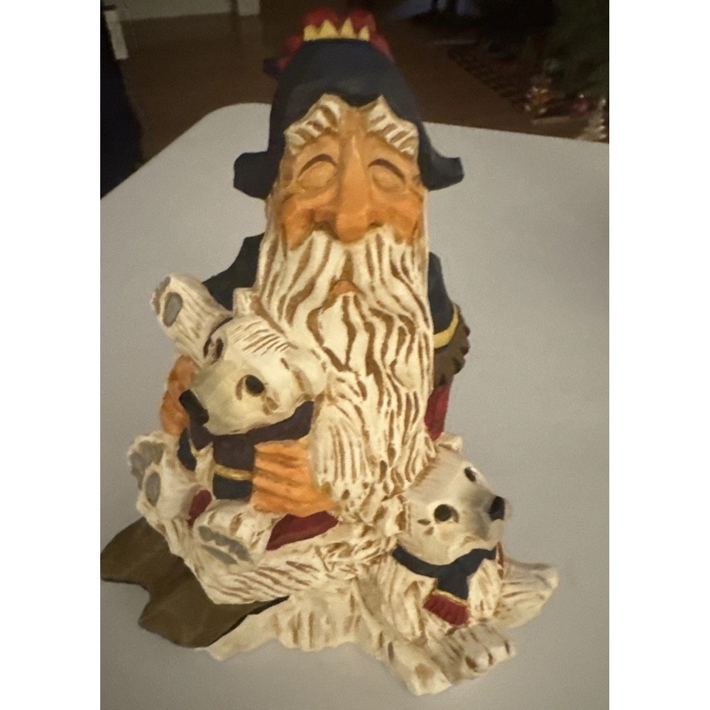 Vintage 1997 David Frykman Portfolio DF1038 Santa & Polar Bear Cubs Figurine 8"‎
